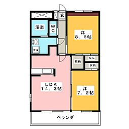 リバーズマンションツキズテ2 2LDKの間取図画像