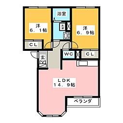 ヴィラルミナスB 2LDKの間取図画像