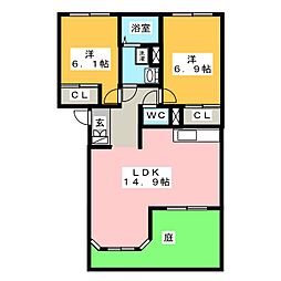 ヴィラルミナスB 2LDKの間取図画像