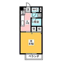 レスパスドルポ2 1Kの間取図画像