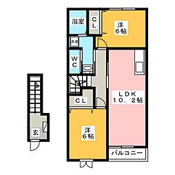 サン・プレイスA 2LDKの間取図画像