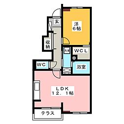 リバーサイドさくらB 1LDKの間取図画像