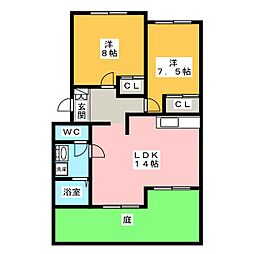 パティオガーデンC 2LDKの間取図画像