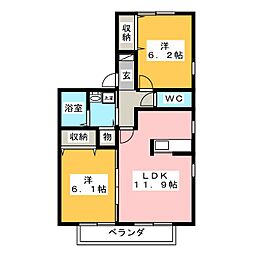 ロイヤルガーデンB 2LDKの間取図画像