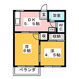 サンハイツ綾野B 2DKの間取図画像
