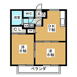 廣美ハイツ 2DKの間取図画像