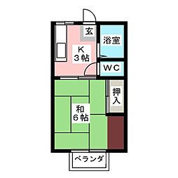 パナハイツ木呂 1Kの間取図画像