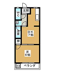 クリエートハイム安田 1DKの間取図画像