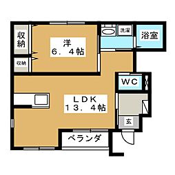 ホークフェザー 1LDKの間取図画像
