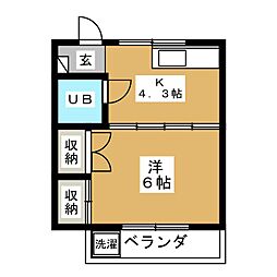 なにわハイツA 1Kの間取図画像