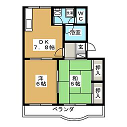 コンフォールシャトー 2DKの間取図画像