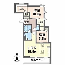 リオリエントオーヴィル 2LDKの間取図画像