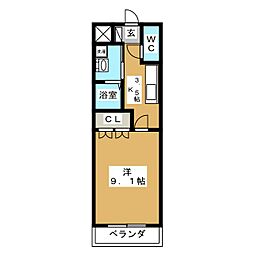 ヒールコート 1Kの間取図画像