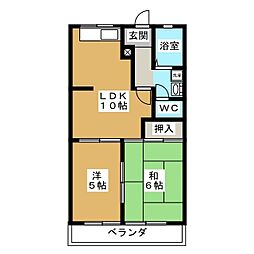 リバティーはやのB 2LDKの間取図画像