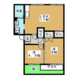 フレグランス府中C 2LDKの間取図画像