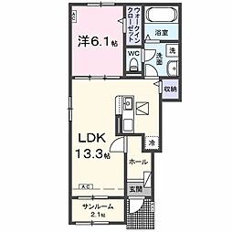 カーサ ルーチェ 1LDKの間取図画像