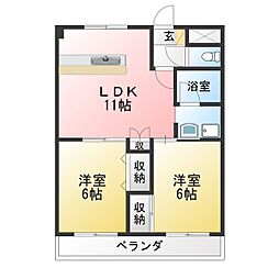 ウッドヴェール 2LDKの間取図画像