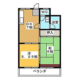 ウイングコート大東 2DKの間取図画像