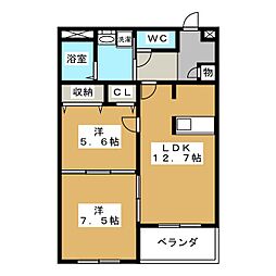 ラ・ペア幸水 2LDKの間取図画像