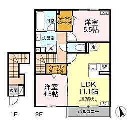 アンティエーヌ トリシア 2LDKの間取図画像