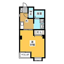 ハピネス大野 1Kの間取図画像