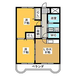 プランドール川島 2LDKの間取図画像