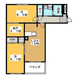 ラ・ペア幸水 2SLDKの間取図画像