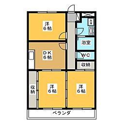 サンライズマンション 3DKの間取図画像