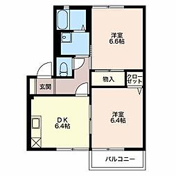 ヴィラシルビアB 2DKの間取図画像