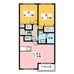 メゾンシャルマンB 2LDKの間取図画像