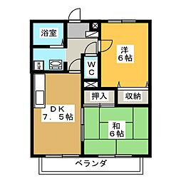 スギヤマハウスC 2DKの間取図画像