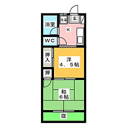 伏見ハイツ 2Kの間取図画像