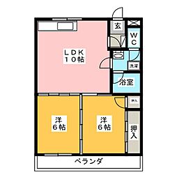 サンフラッツ富士 2LDKの間取図画像