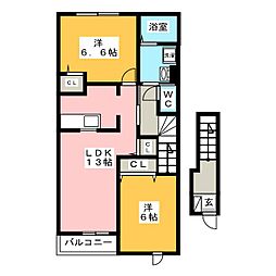 アンジェ・ロゼB 2LDKの間取図画像