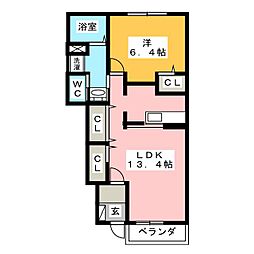 アンジェ・ロゼB 1LDKの間取図画像