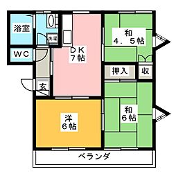 横山マリノスB 3DKの間取図画像