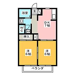 サンシャインK 2DKの間取図画像