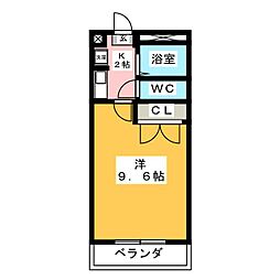 グリーンB 1Kの間取図画像