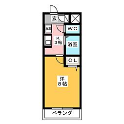 クレアール虹ヶ丘 1Kの間取図画像