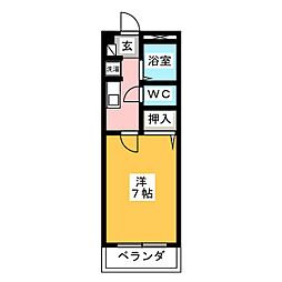 シバタ壱番館 1Kの間取図画像