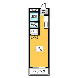 可児時田ハウス ワンルームの間取図画像