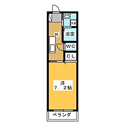ウエストリバー2 1Kの間取図画像