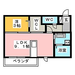 J.サイプレス檜元B棟 1LDKの間取図画像