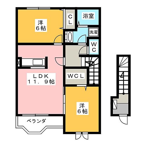 グランツＭＯ　I ｜岐阜県本巣郡北方町曲路東１丁目(賃貸アパート2LDK・2階・58.80㎡)の写真 その2