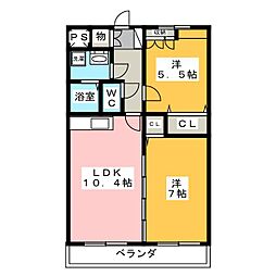 グランドゥール 1階2LDKの間取り