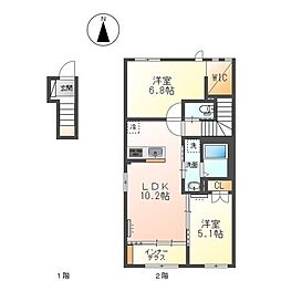 フレグランス　ミズホＢ 2階2LDKの間取り