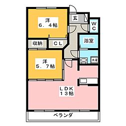 Ｂｒｏａｄ　Ｒｉｆｆｌｅ 3階2LDKの間取り