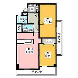 ブリッジコート穂積 3階2LDKの間取り