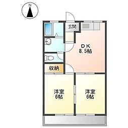 エポックハイムけんせい　Ａ 2階2DKの間取り