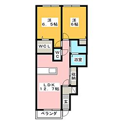 ベル　フラン　Ａ 1階2LDKの間取り